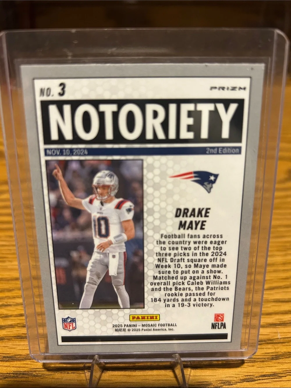 Panini White Notoriety Football Card - Drake Maye